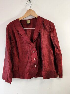 Vintage Maiwa Red Textured Silk Shirt Blouse Size Small